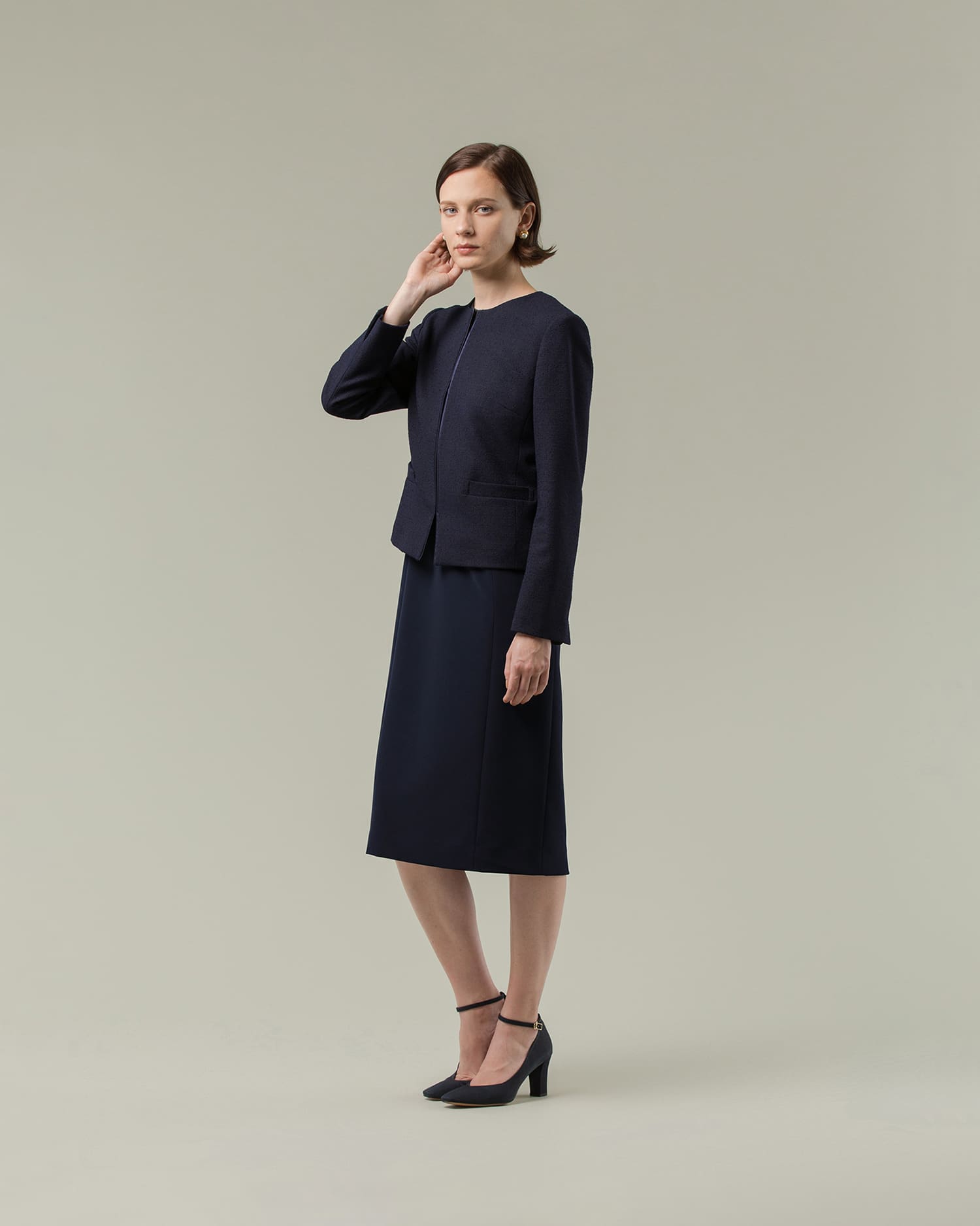 Jacket: 5607/RIOPELE/STRETCH/RINGTWEED/TR/NAVY, Dress: 5448/WASHABLE/2WAYSTRETCH/COUTURE/NAVY